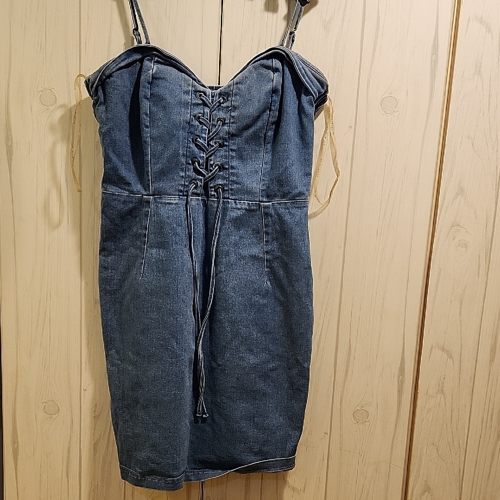 Haute Monde Blue Denim Lace-Up Mini Dress